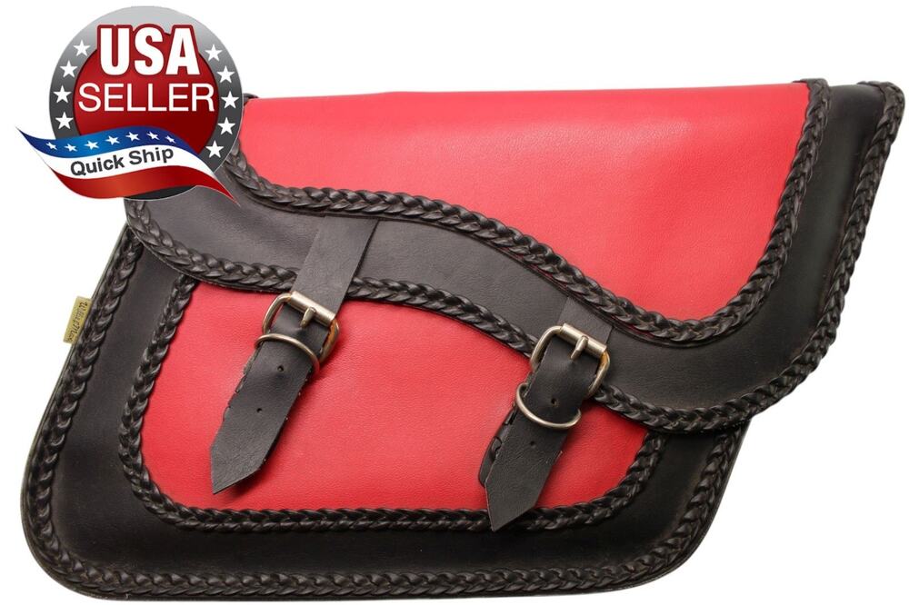 NEW Willie & Max Large Braided Slant Saddlebags Red & Black Braided • NOS